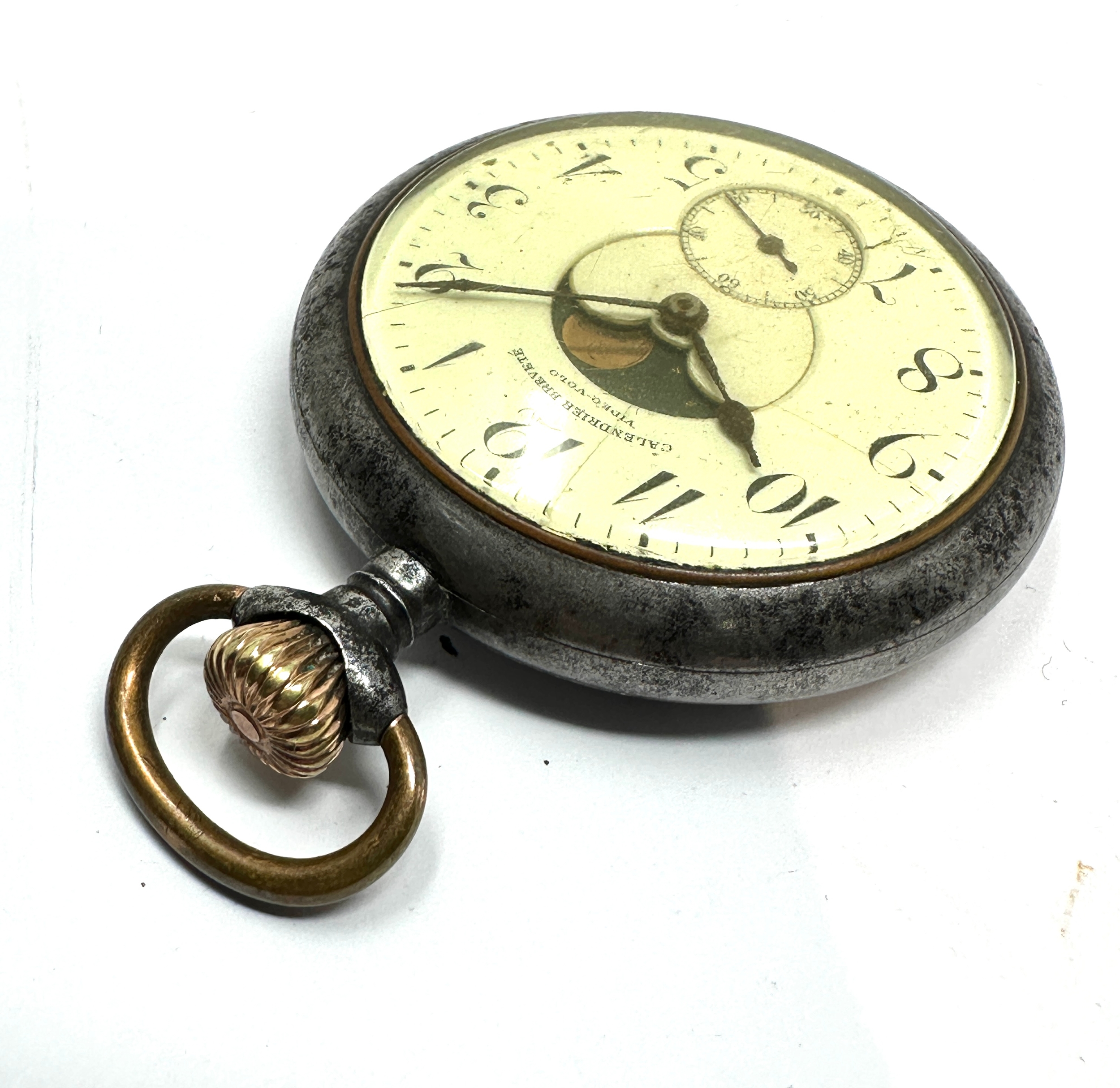 Rare gun metal presentation "Calendrier Brevete" pocket watch of German manufacture with lever - Image 2 of 5