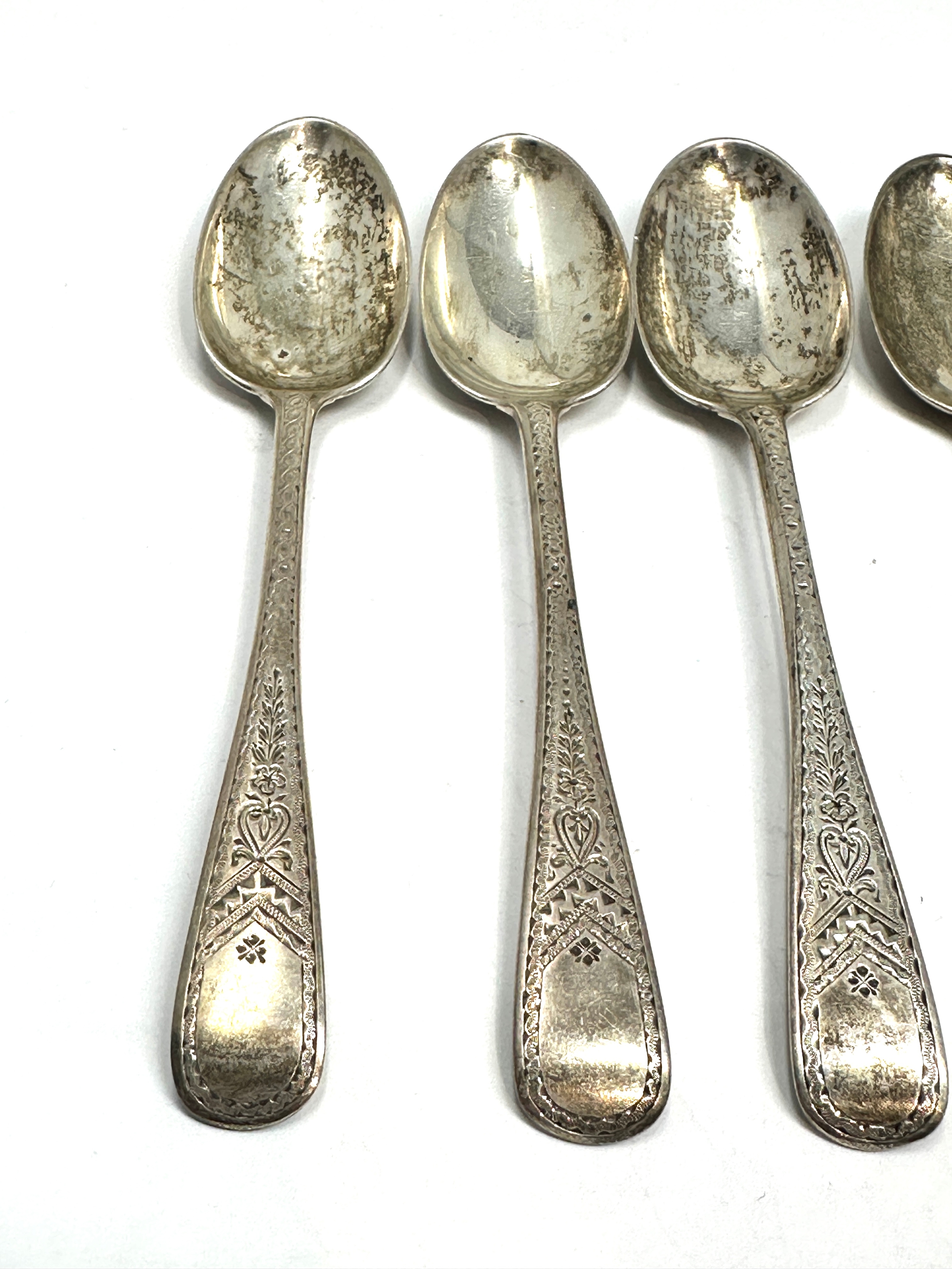 6 Antique bright cut silver tea spoons london silver hallmarks weight 110g - Image 2 of 4