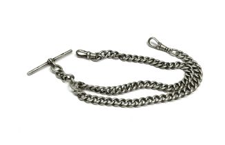 Antique silver double albert watch chain weight approx 48g