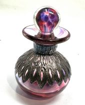 Art Glass And Silver overlay Mounted Perfume Bottle measures approx height approx 8.2cm in good