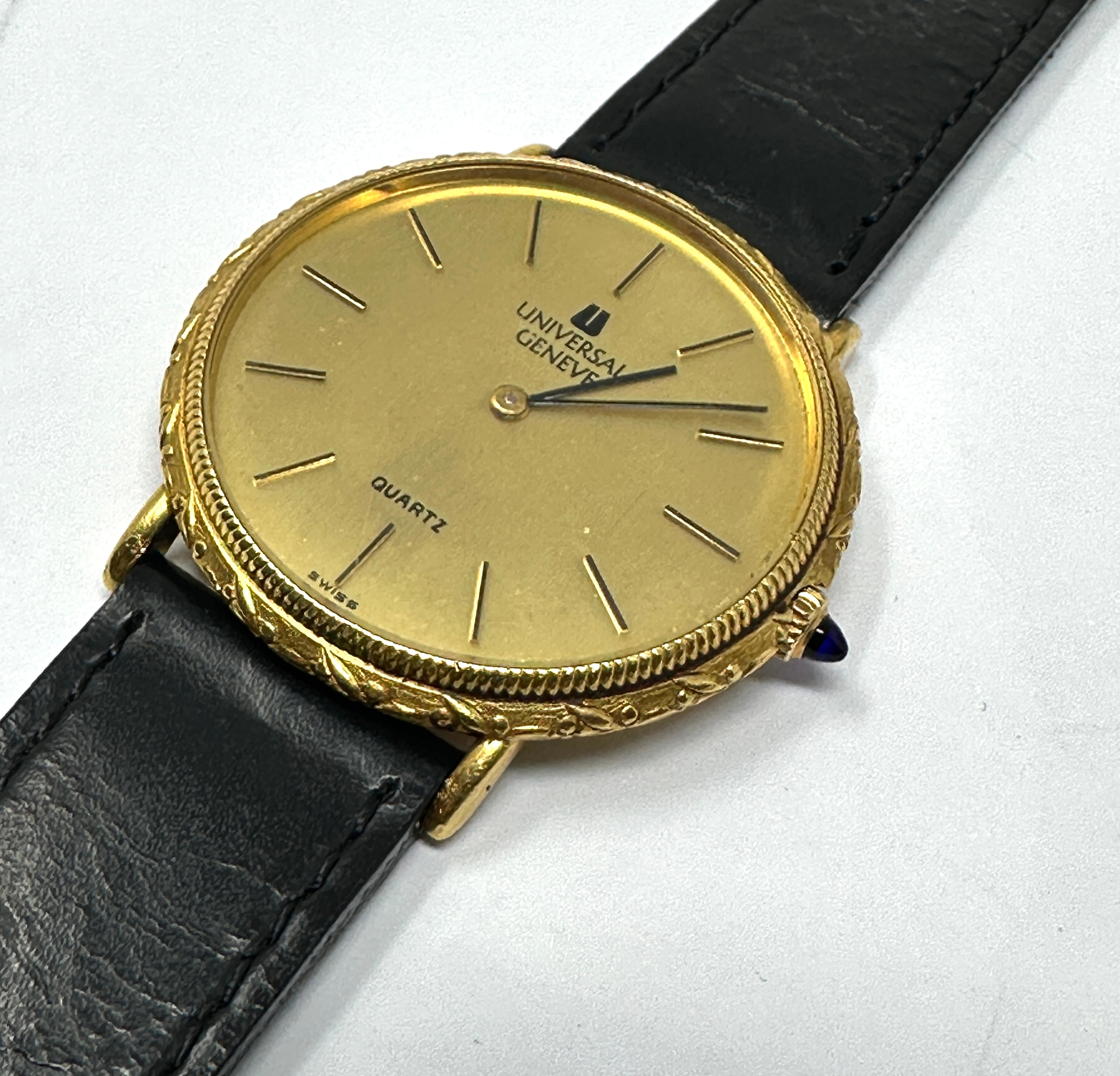 18ct gold universal geneve quartz gents wristwatch the watch is untested will require new battery