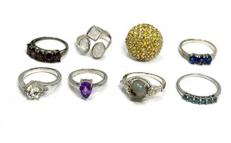 Selection of silver 8 gemstone set rings