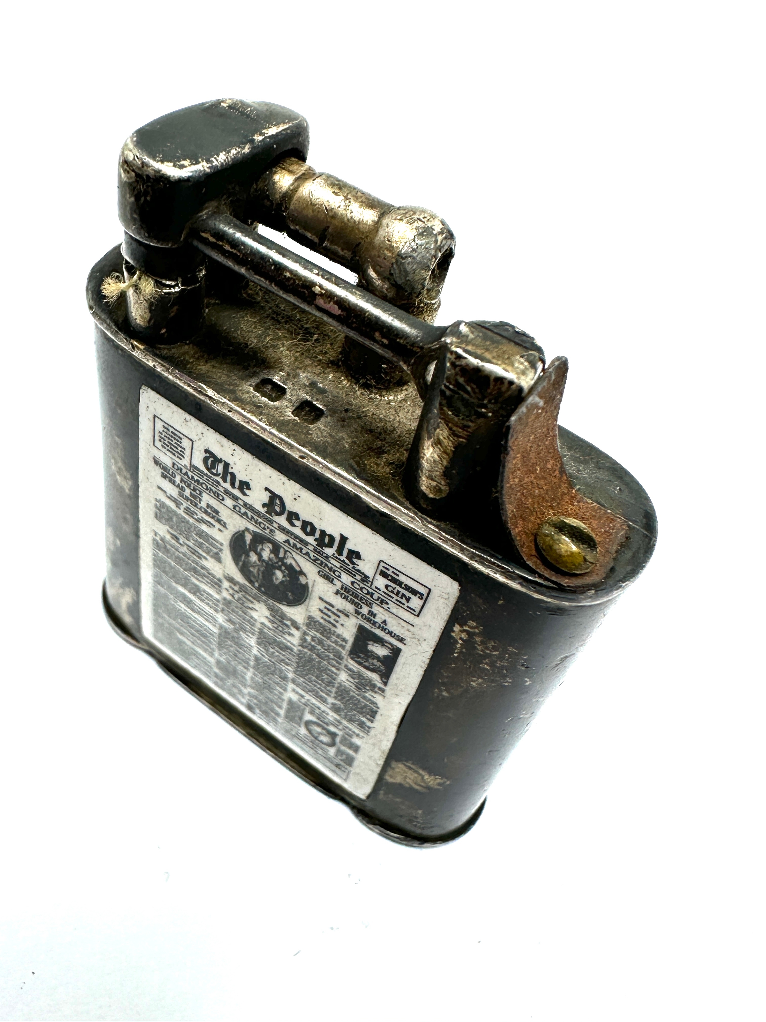 Silver lift arm cigarette lighter with the enamel the people news paper - Image 4 of 5