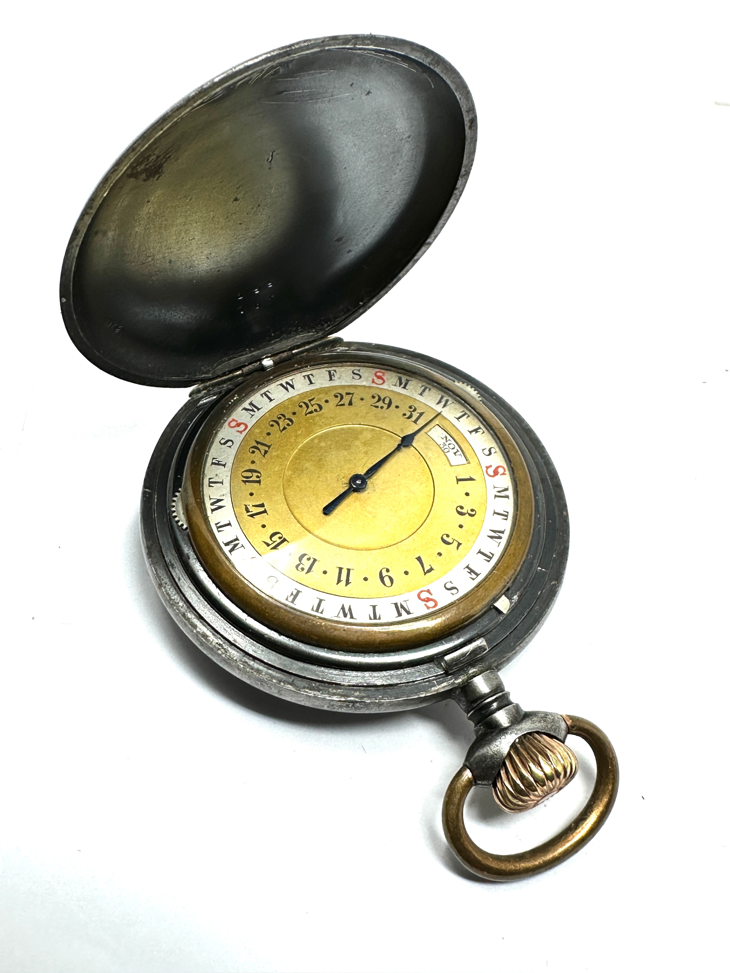 Rare gun metal presentation "Calendrier Brevete" pocket watch of German manufacture with lever - Image 3 of 5