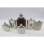 6 x Vintage Hip Flasks Inc Cambridge / Oxford University, Celtic FC, Pewter Etc