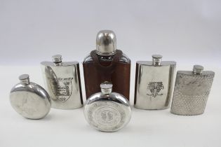 6 x Vintage Hip Flasks Inc Cambridge / Oxford University, Celtic FC, Pewter Etc