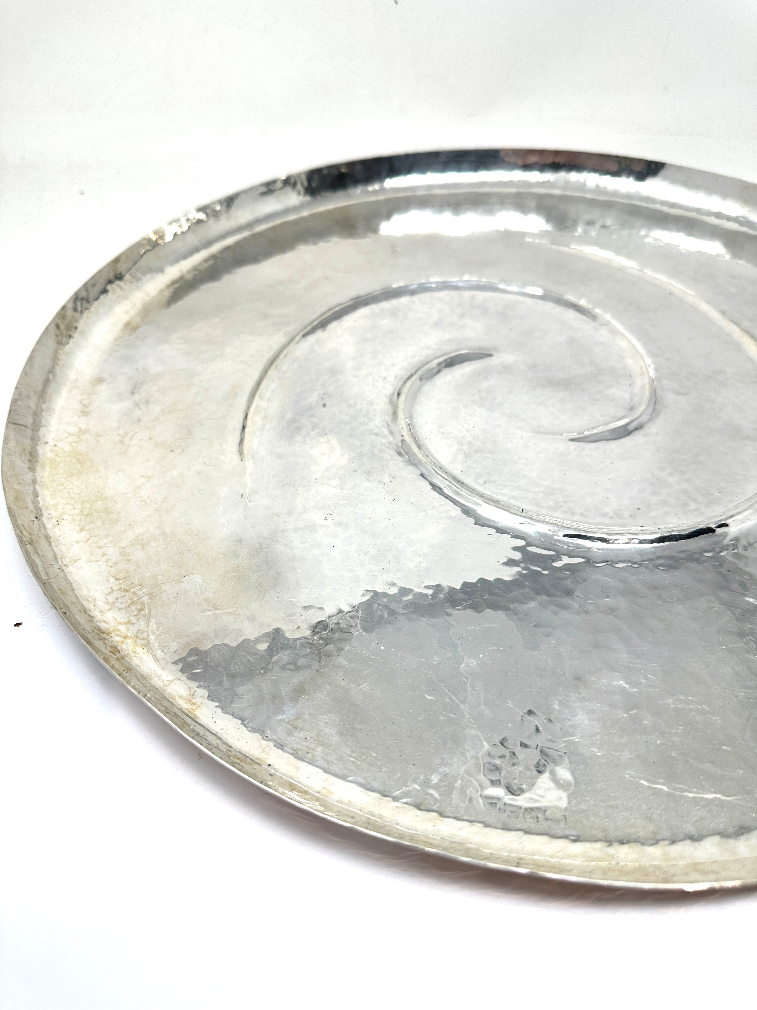Large 1988 modernist design finnish silver tray measures approx 40cm dia weight 1201g - Bild 2 aus 4