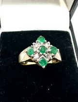 vintage 9ct gold emerald & diamond ring weight 3.4g