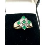 vintage 9ct gold emerald & diamond ring weight 3.4g