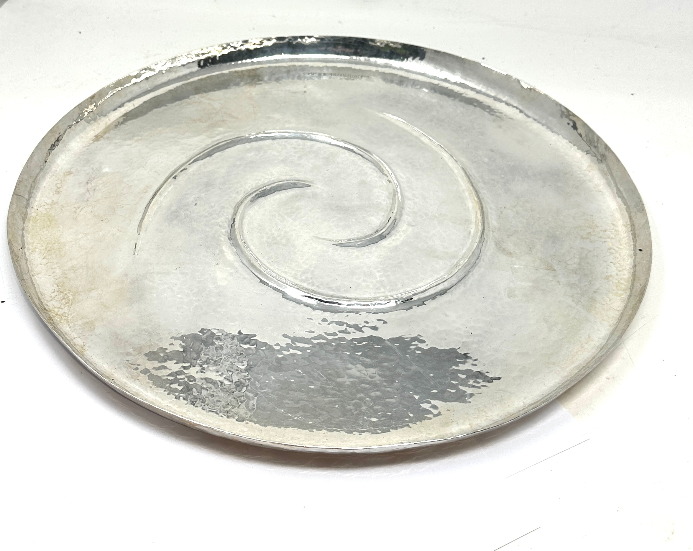 Large 1988 modernist design finnish silver tray measures approx 40cm dia weight 1201g