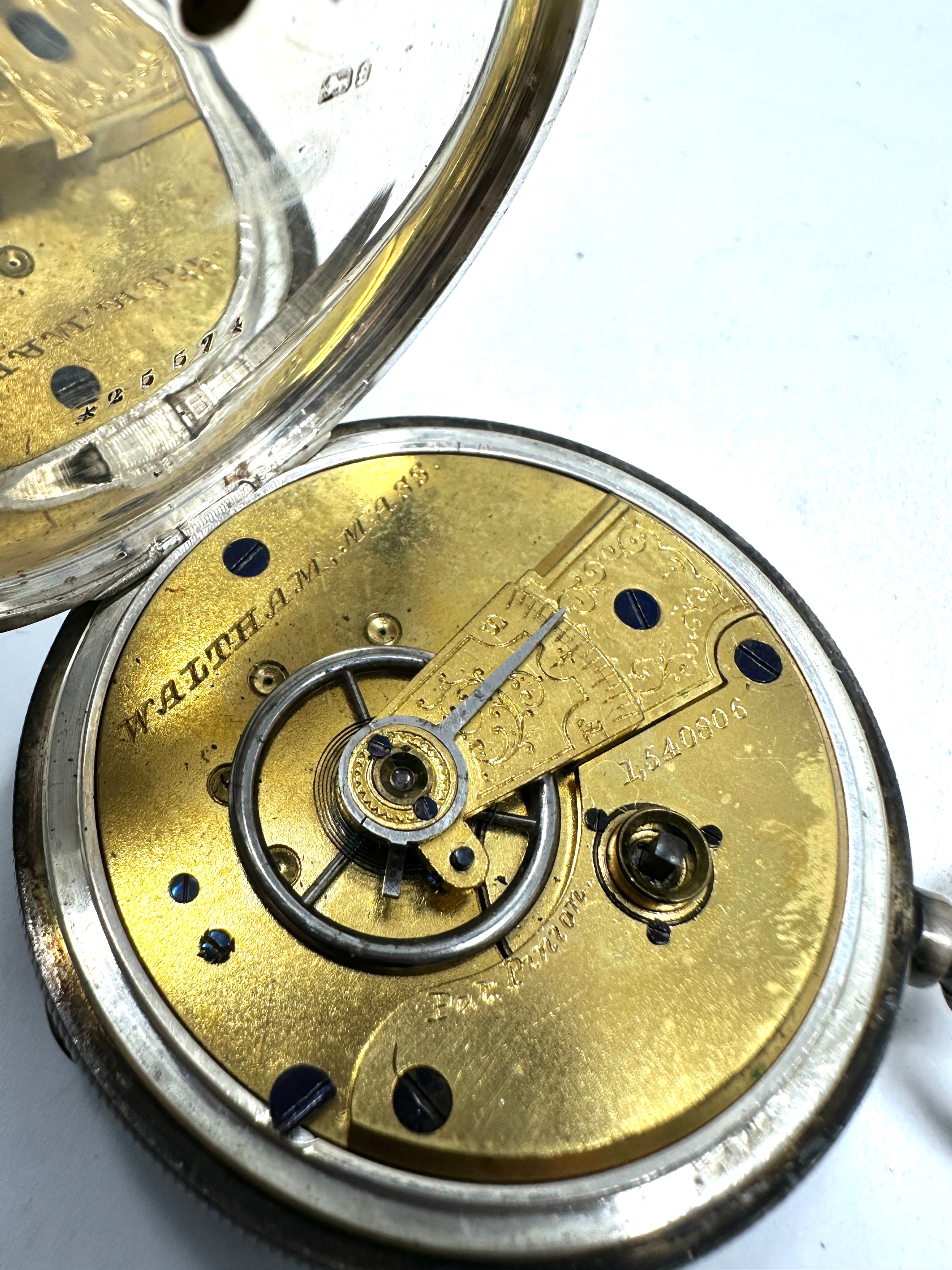 Antique silver open face pocket watch waltham mass movement the watch is ticking - Image 5 of 5