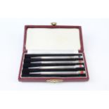 4 x .925 sterling cribbage pencils w/ enamel detail, fitted case etc