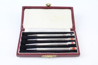 4 x .925 sterling cribbage pencils w/ enamel detail, fitted case etc