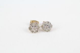 9ct gold diamond cluster stud earrings with scroll backs