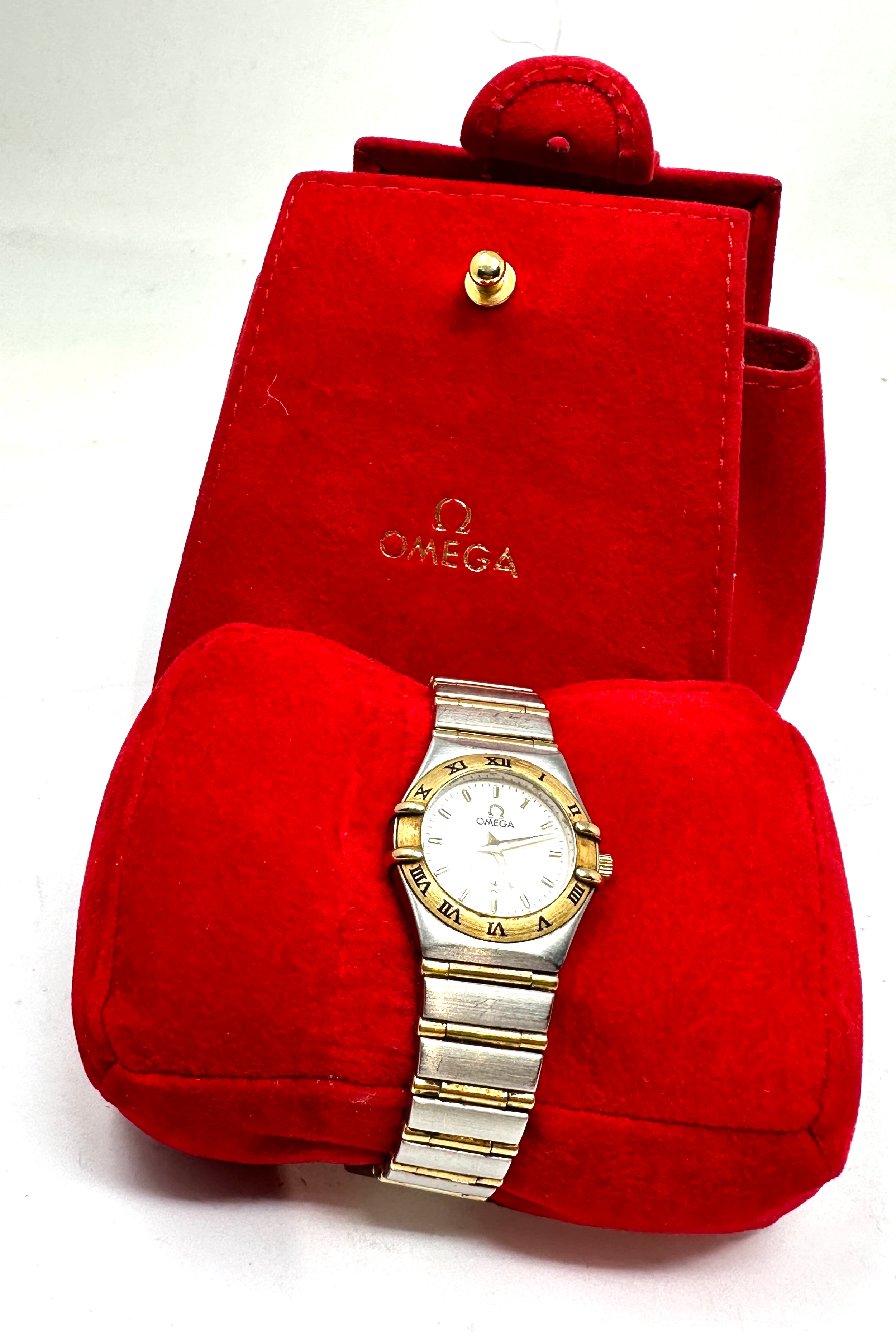 Omega constellation ladies WristWatch 18k/SS Quartz movement the watch is ticking original bag & 3