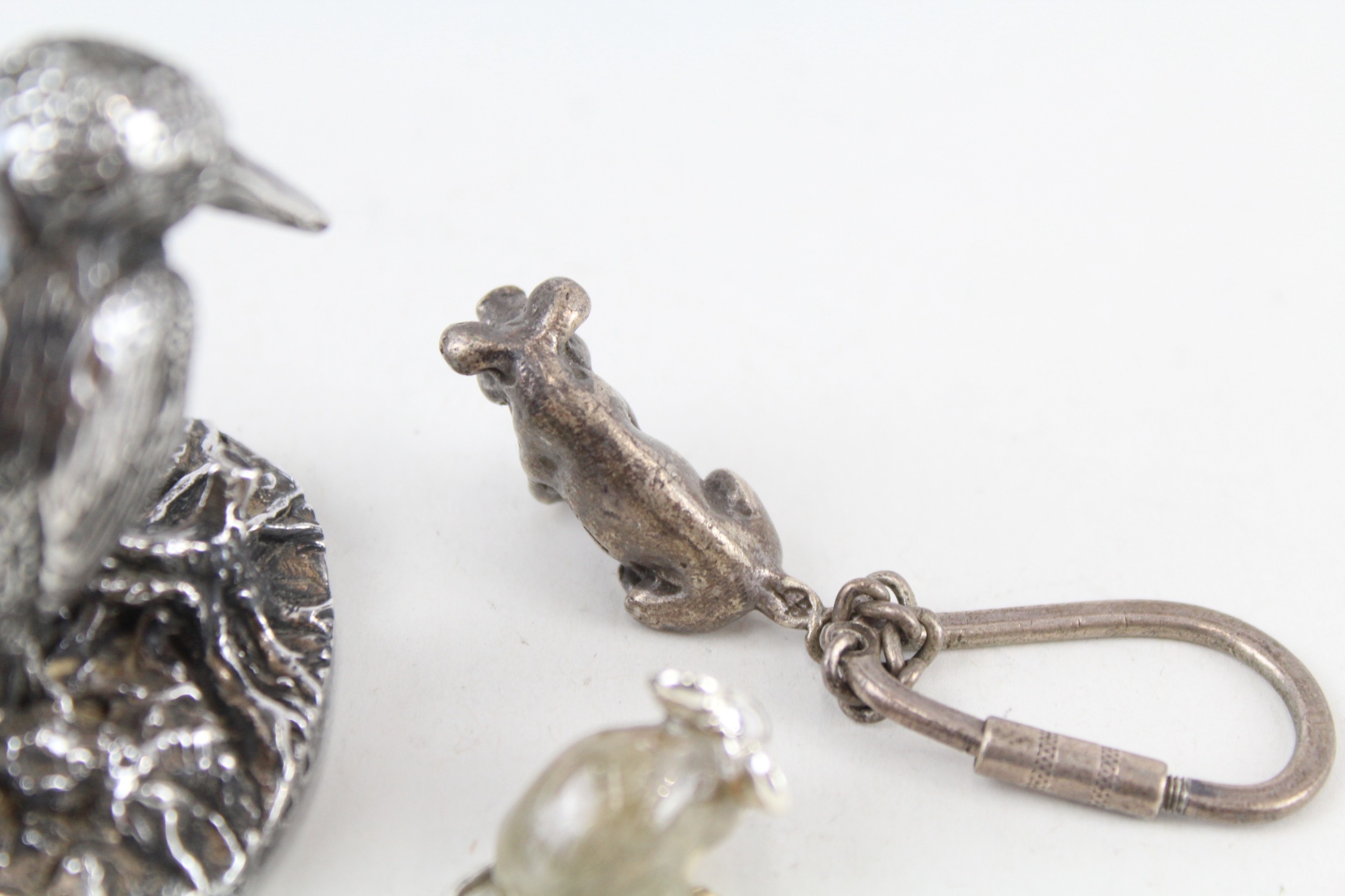 3 x Vintage Hallmarked .925 Sterling Silver Animal Ornaments & Keyring 66g - Image 7 of 8