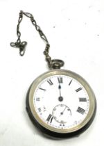 Antique silver open face pocket watch the watch is ticking with silver watch chain no t-bar