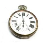 Antique nickel cased Goliath pocket watch the watch is ticking measures approx 66mm dia