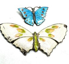 2 antique silver & enamel butterfly brooches largest measures approx 6.5cm edge enamel wear the