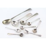 9 x .925 sterling condiment spoons inc georgian, scottish silver, antique etc