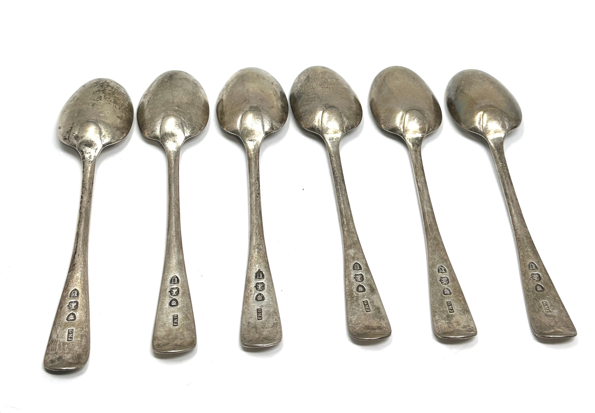 6 Antique bright cut silver tea spoons london silver hallmarks weight 110g - Image 3 of 4