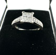 9ct white gold diamond ring with diamond shoulders .40 ct diamonds weight 2.8g