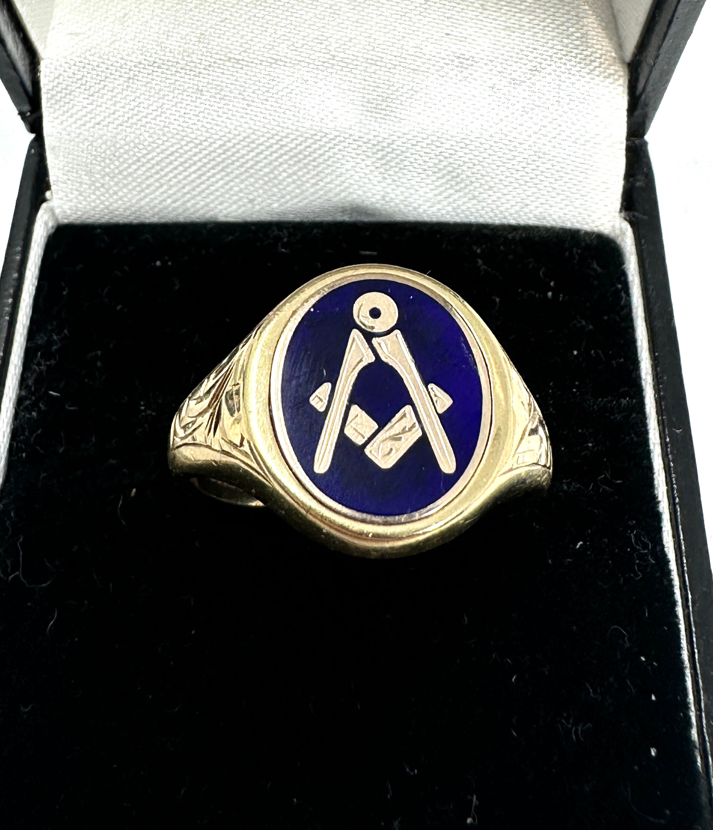 Vintage 9ct gold & enamel masonic ring weight 6.9g