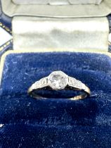Antique 18ct gold diamond ring weight 2 g central diamond est 25pts with diamond shoulders