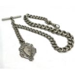 Antique chunky silver albert watch chain & fob weight approx 76g