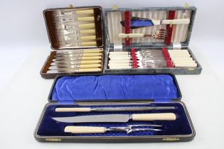 Vintage Cutlery Set EPNS Fish Cutlery Ivorine & Robert Mosley Steak Set x 3