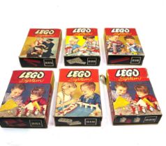 6 x Vintage boxed Lego system pieces all with mixed lego inside