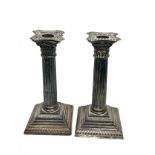 Pair of victorian silver corinthian column candlesticks sheffield silver hallmarks measure approx