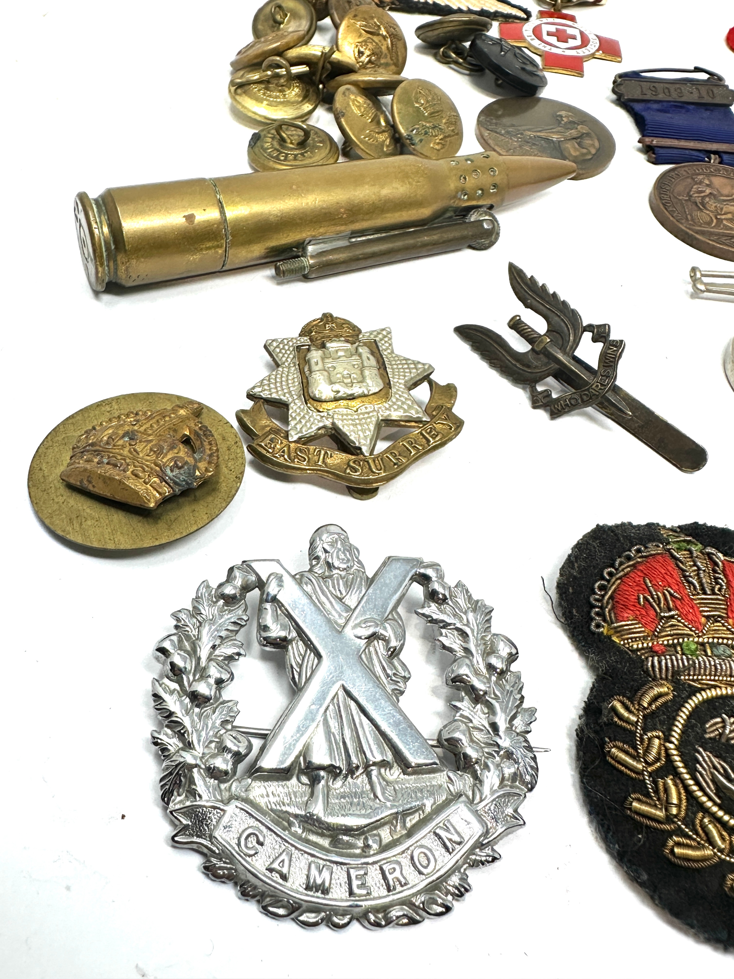 selection of military items inc bullet lighter cap badges buttons patches etc - Image 2 of 5