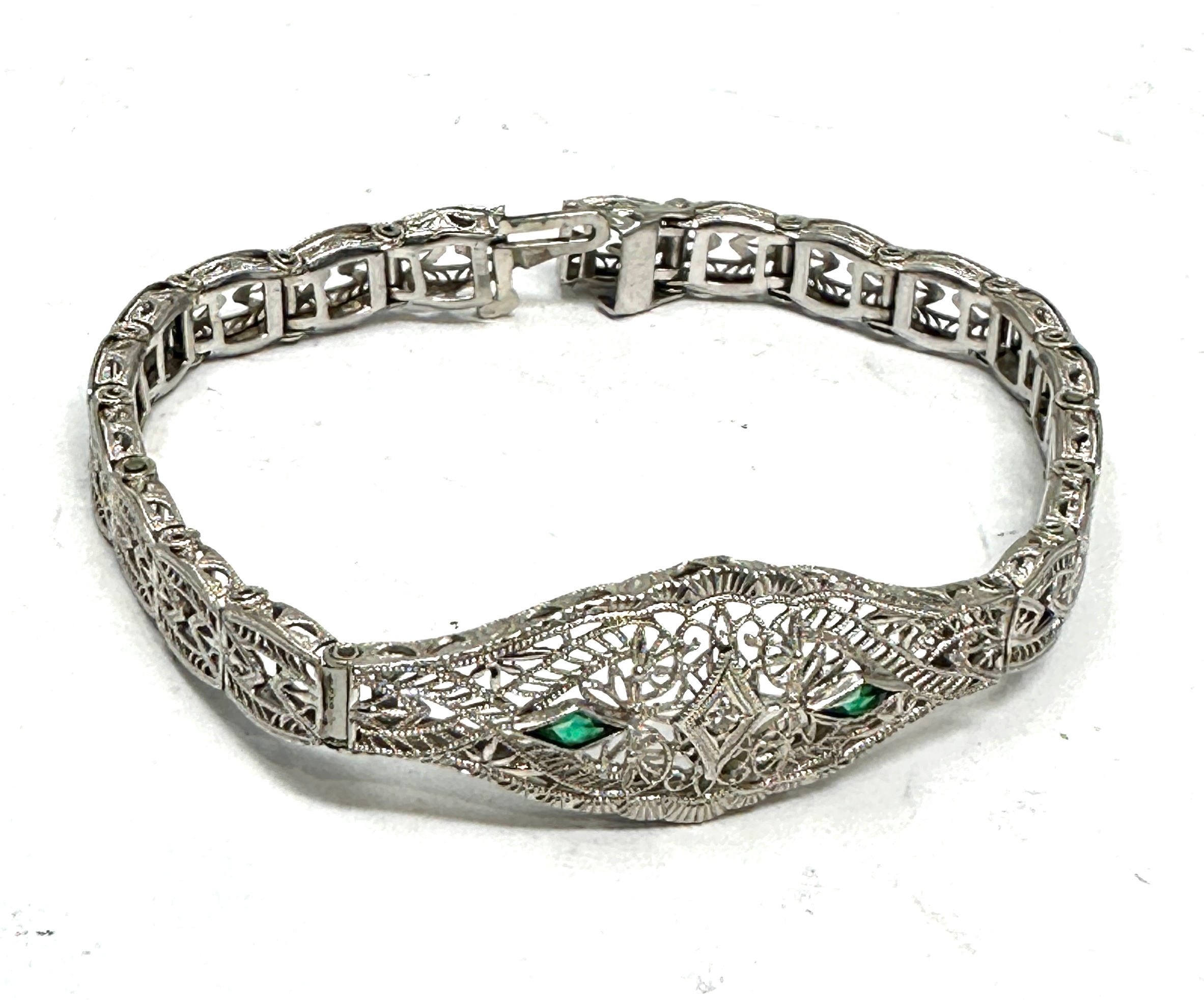 10ct white gold diamond & diopside bracelet weight 7.1g