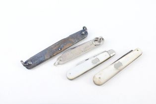 4 x antique / vintage .925 sterling silver knives inc mop, fruit etc