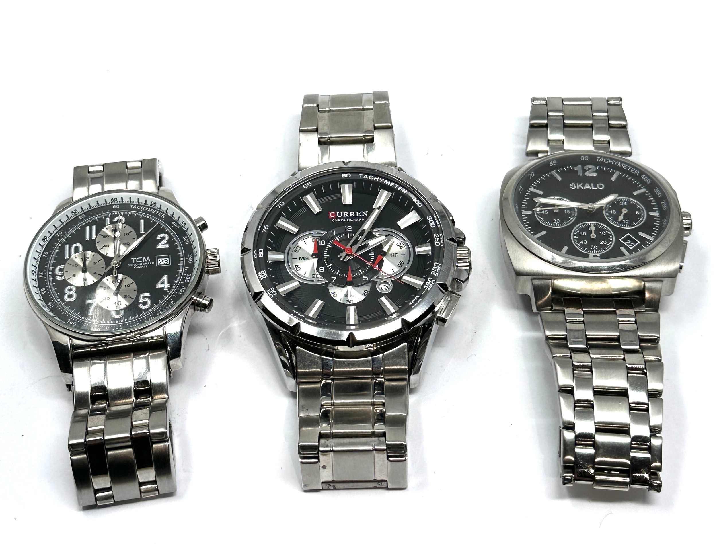 selection of gents chronograph quartz wristwatches inc TCM , Curren & skalon all will need new