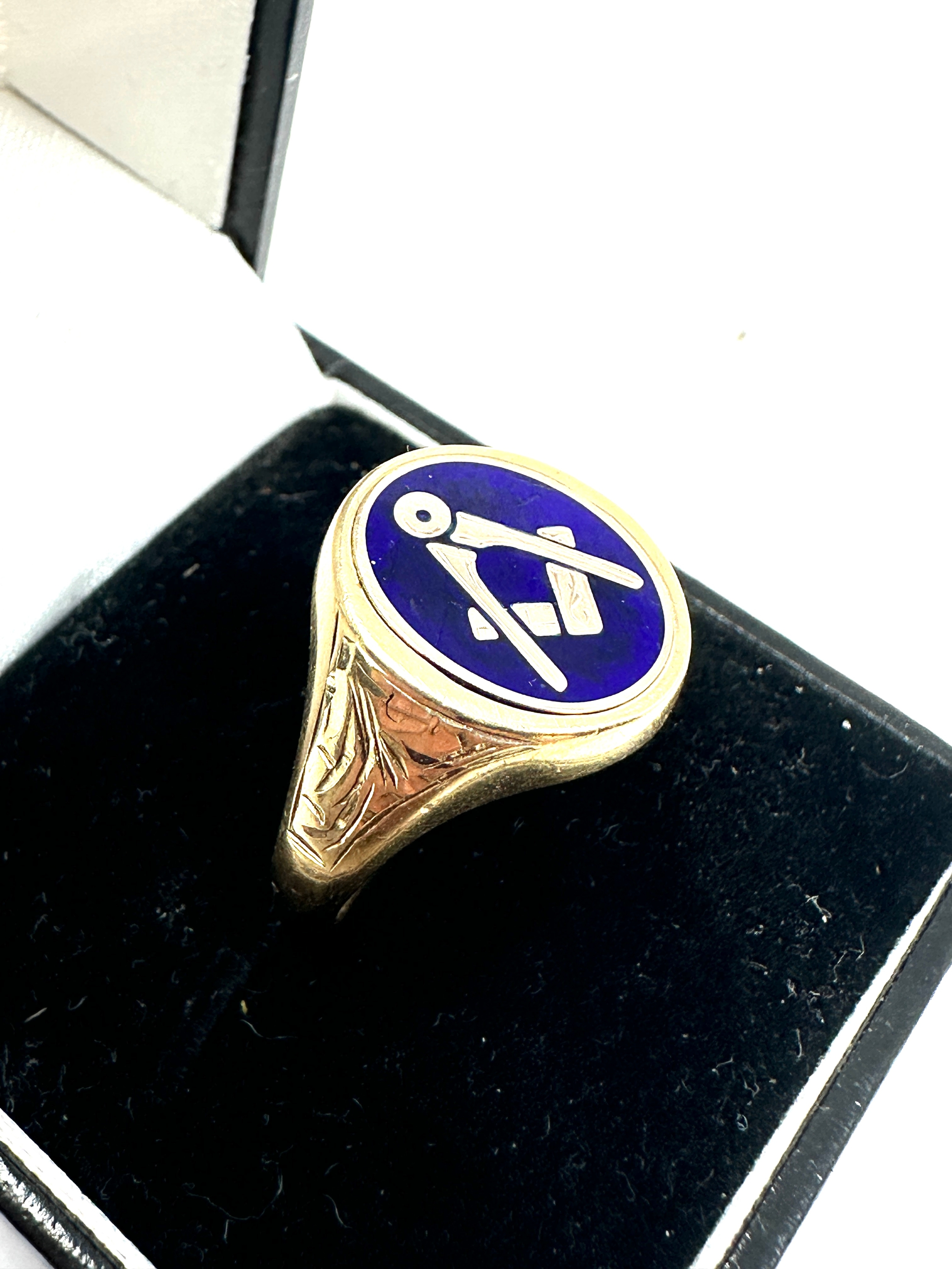 Vintage 9ct gold & enamel masonic ring weight 6.9g - Image 2 of 6