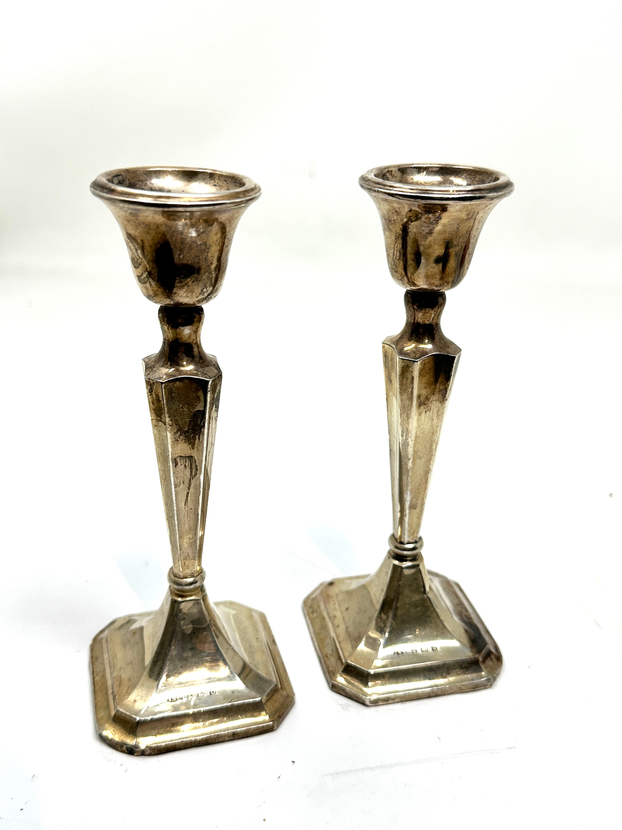 Pair silver candlesticks birmingham silver hallmarks 1938 measure approx height 15cm