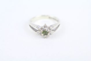 9ct gold 1970's green tourmaine & diamond cluster ring
