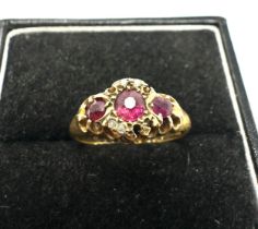 Antique 18ct gold rose diamond & ruby ring missing rose diamonds weight 2.5