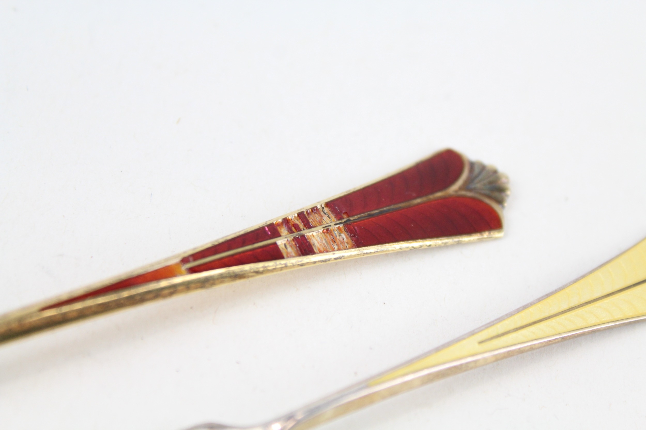 2 x .925 sterling david anderson guilloche enamel spoon & salad fork - Image 3 of 6