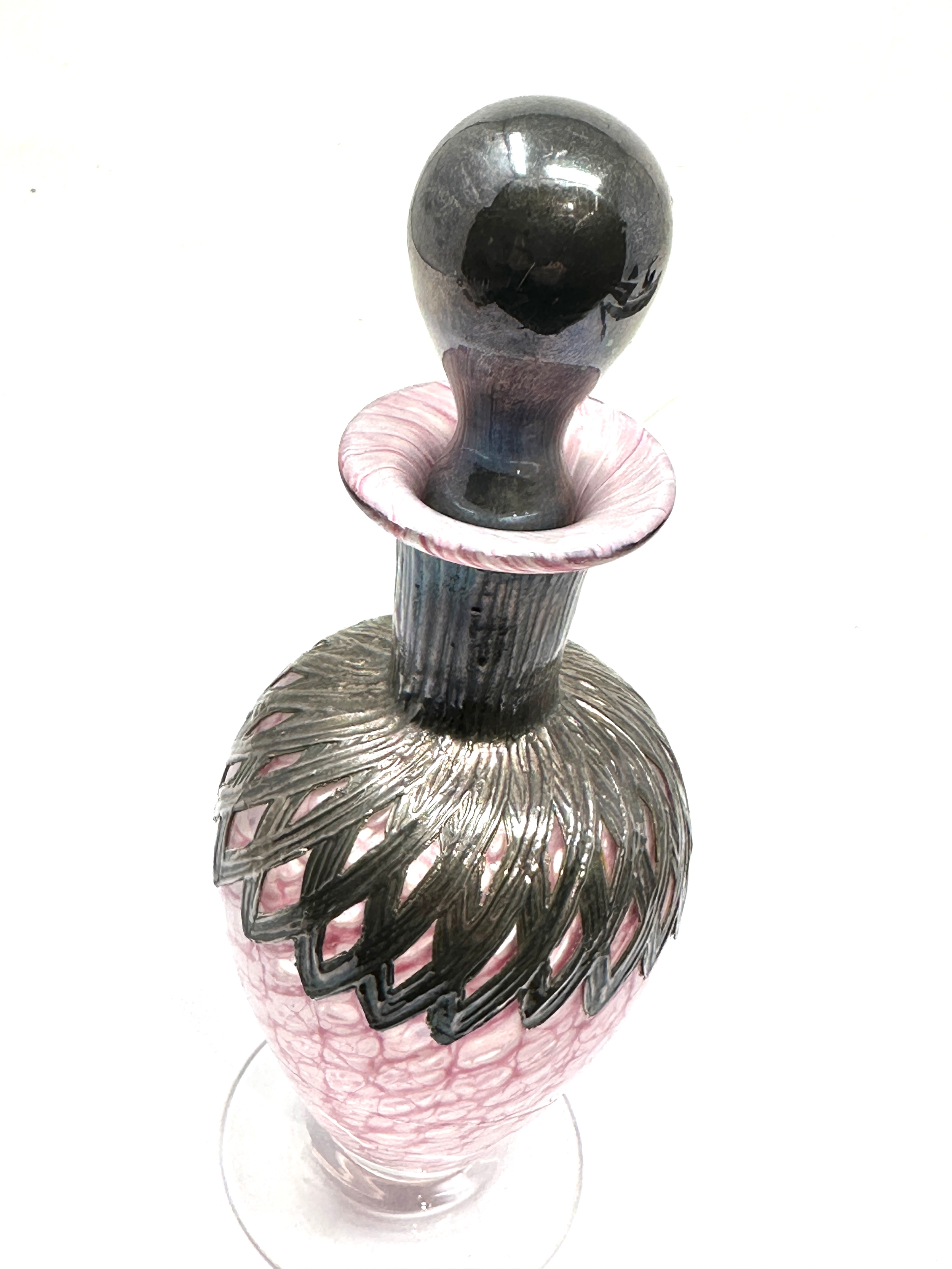 Art Glass And Silver overlay Mounted Perfume Bottle measures approx height approx 19cm in good - Image 2 of 3