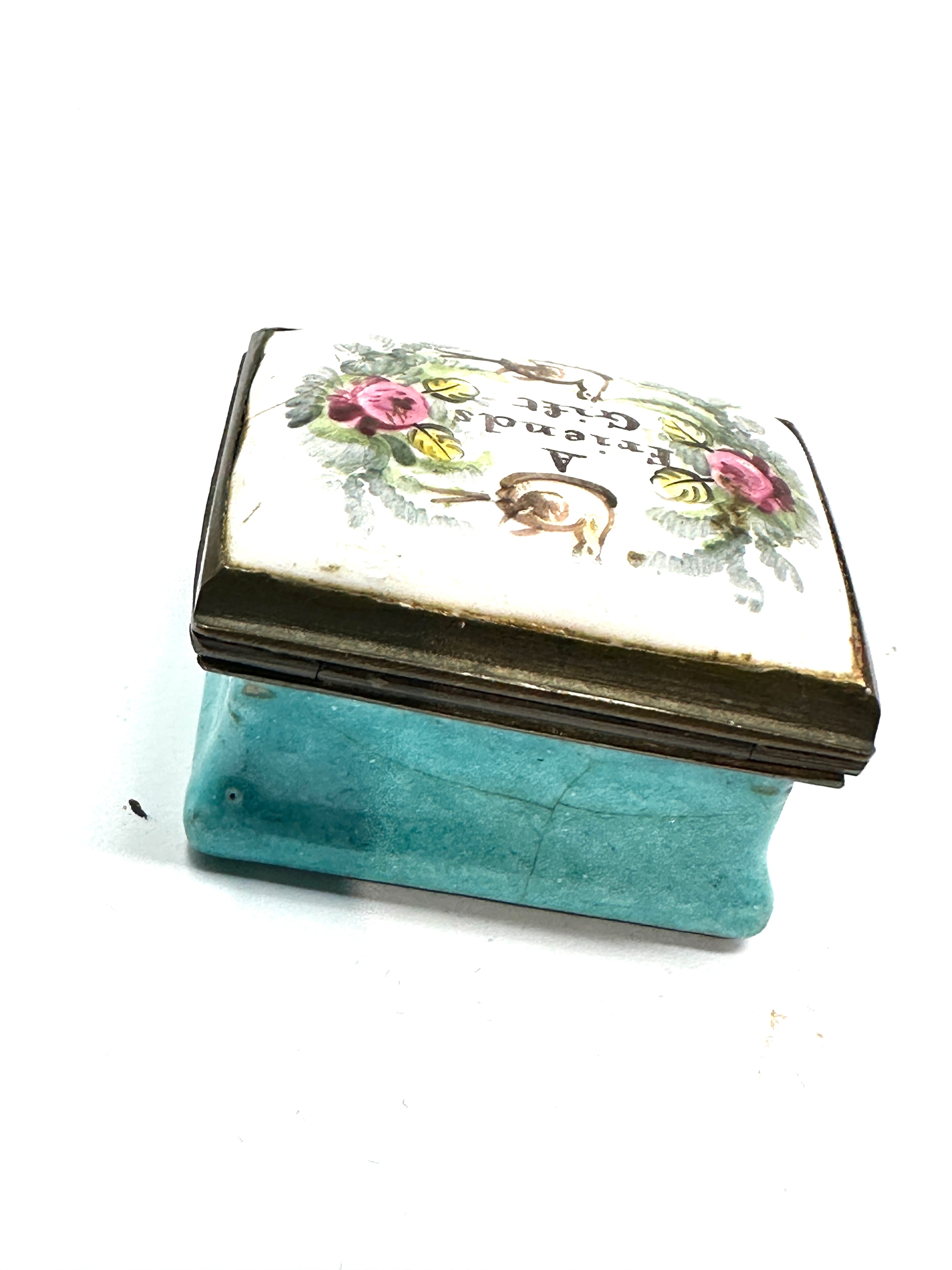 Antique A Friends Gift Bilston Enamel Trinket Box, Pill Box, Circa 1790 age related wear - Image 3 of 6