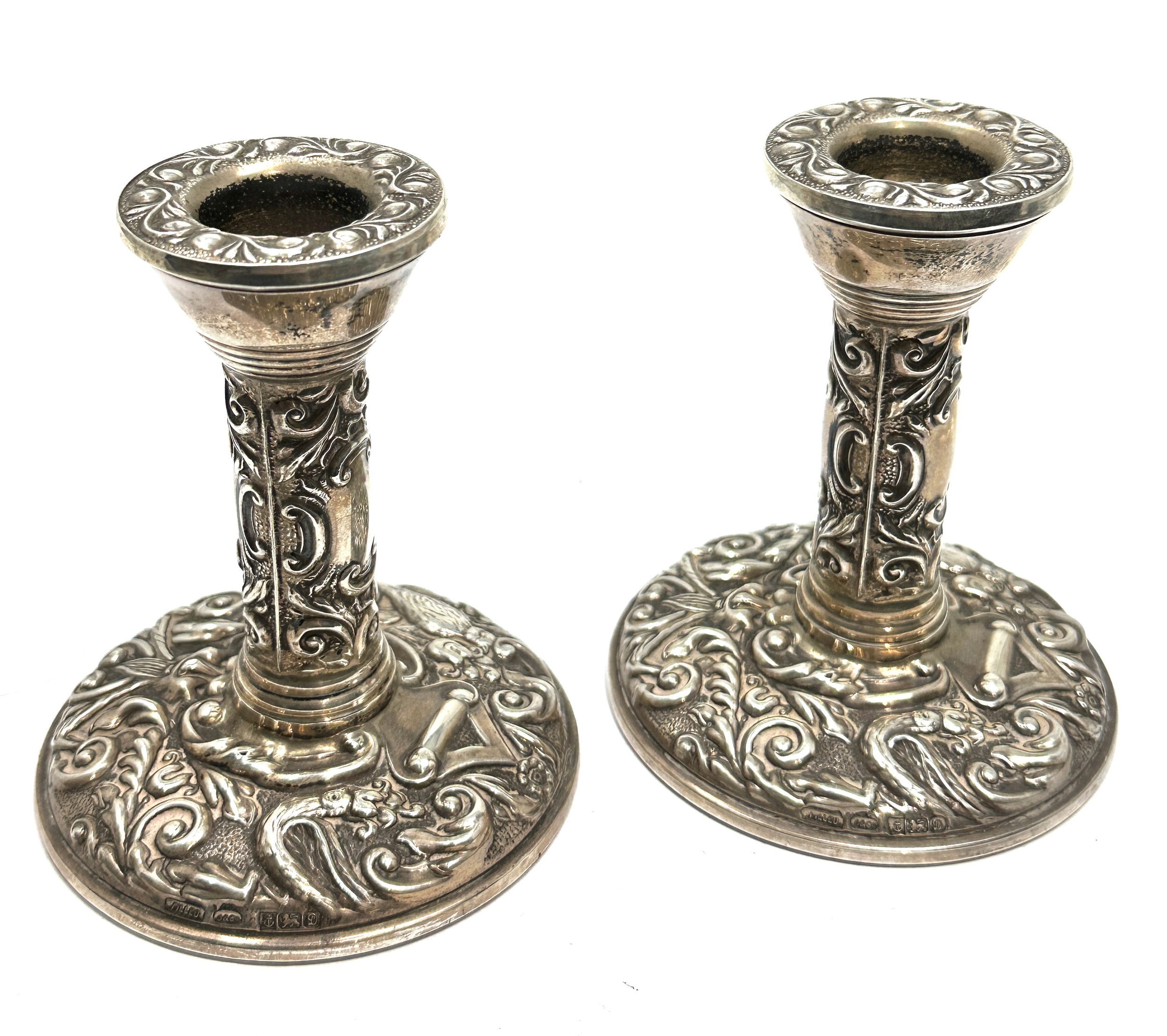 pair of silver candlesticks measure approx height 10cm birmingham silver hallmarks
