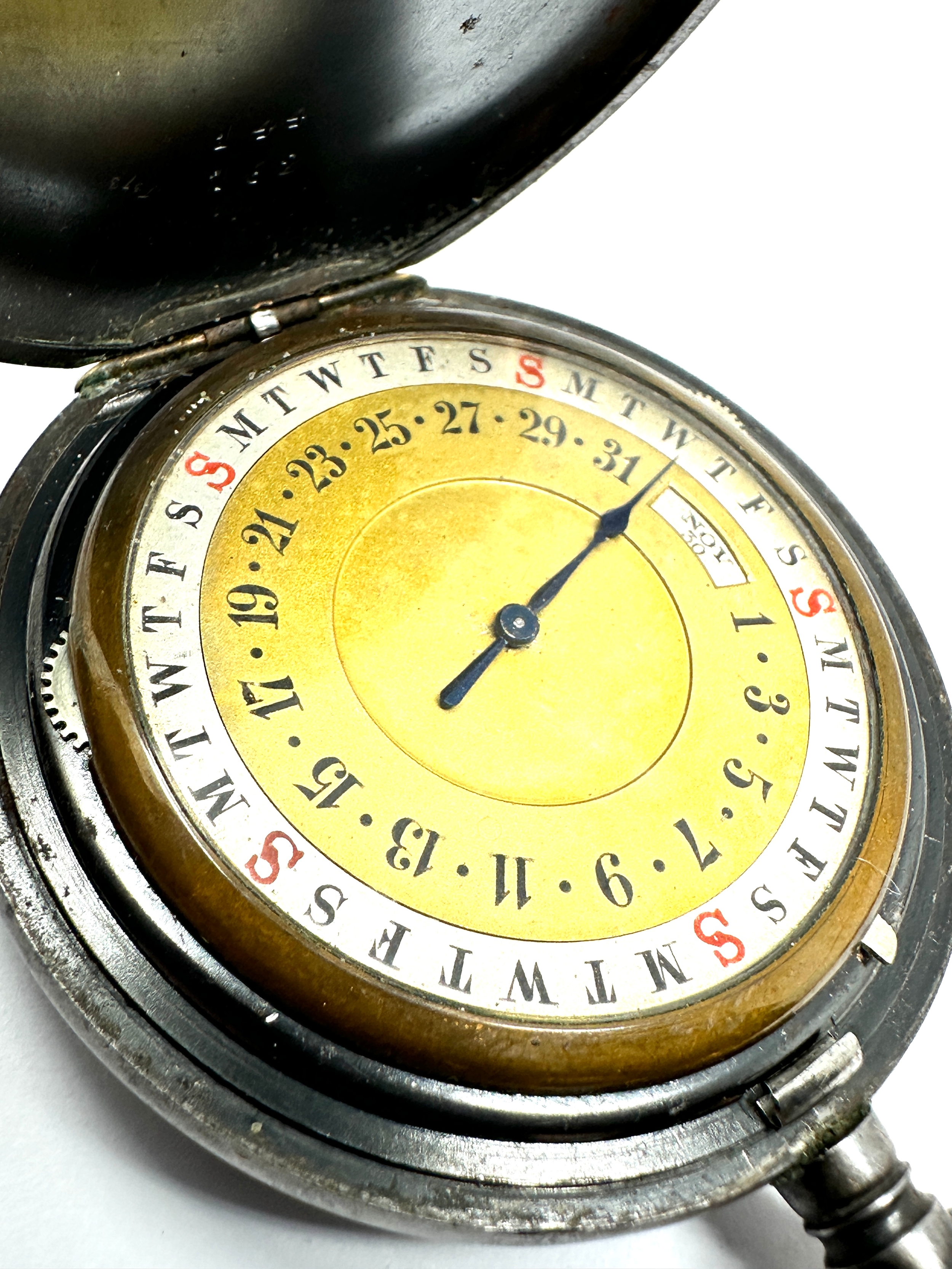 Rare gun metal presentation "Calendrier Brevete" pocket watch of German manufacture with lever - Image 4 of 5