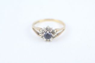 9ct gold vintage sapphire & diamond cluster ring