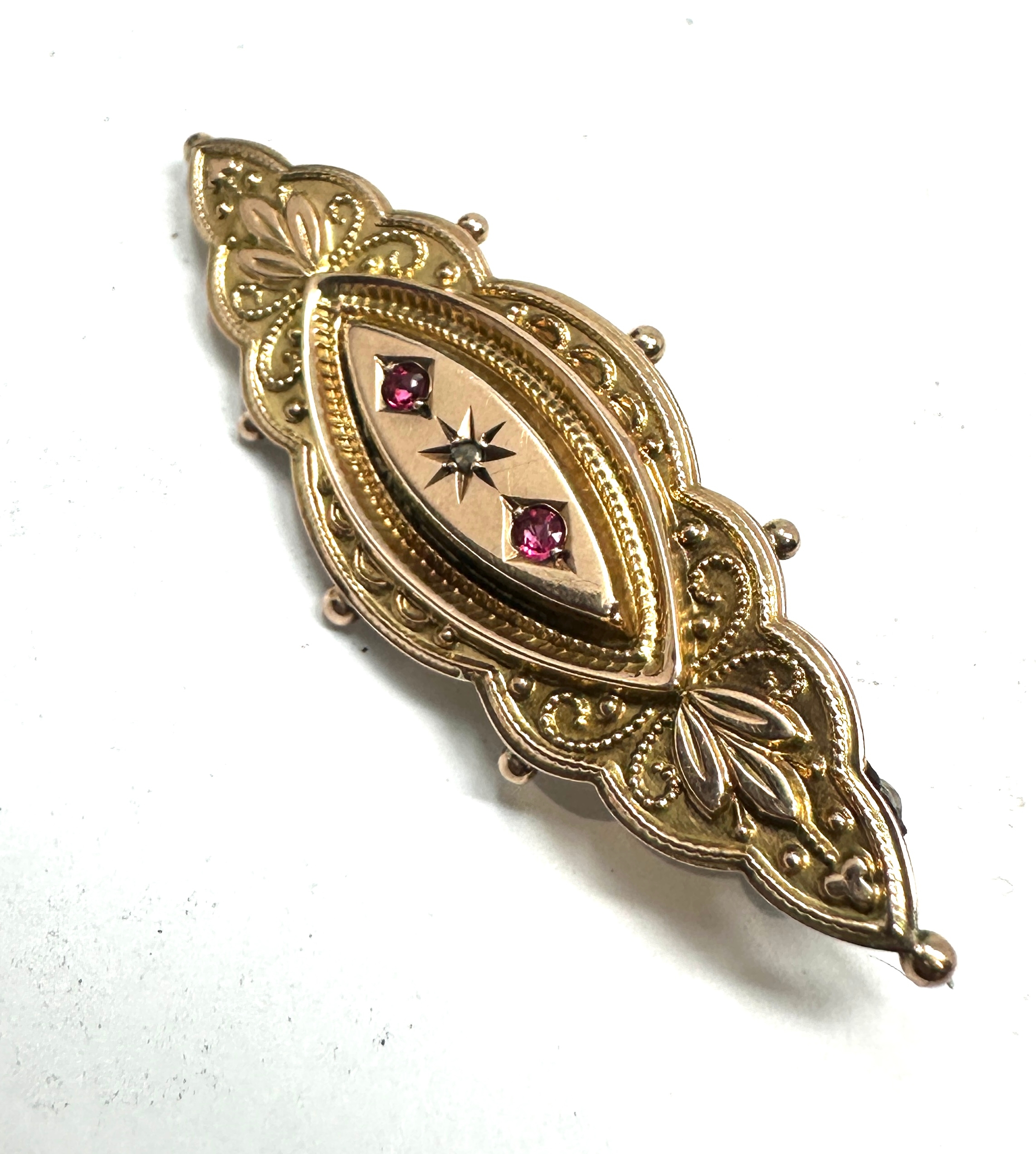 Antique 9ct gold ruby & diamond brooch weight 2.8g - Image 2 of 3