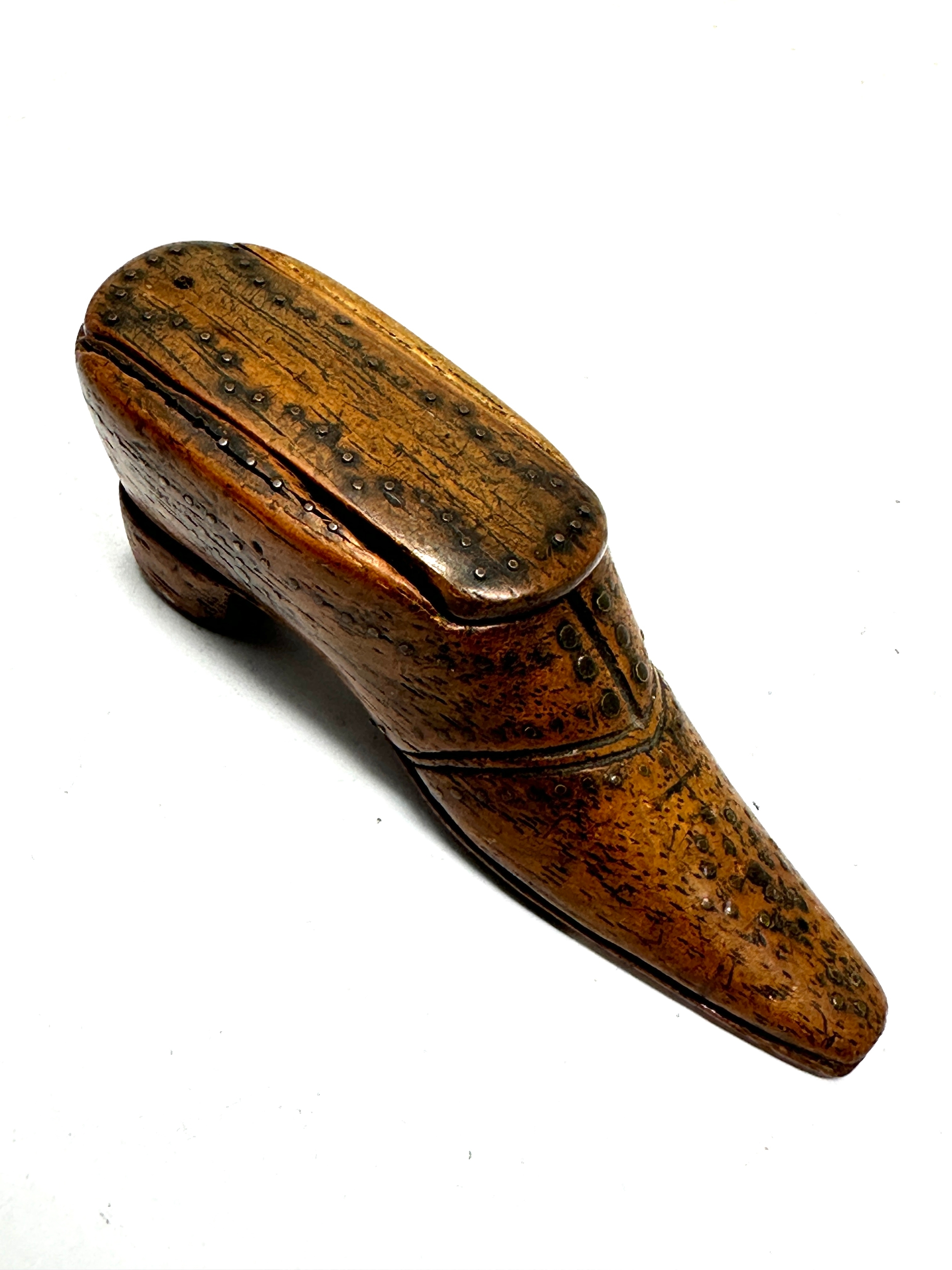 Antique shoe snuff box measures approx 8.5cm long - Image 2 of 5