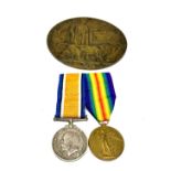 w1 medal pair & death plaque to 1850 pte a.j.harris r.war.r