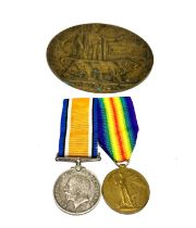 w1 medal pair & death plaque to 1850 pte a.j.harris r.war.r